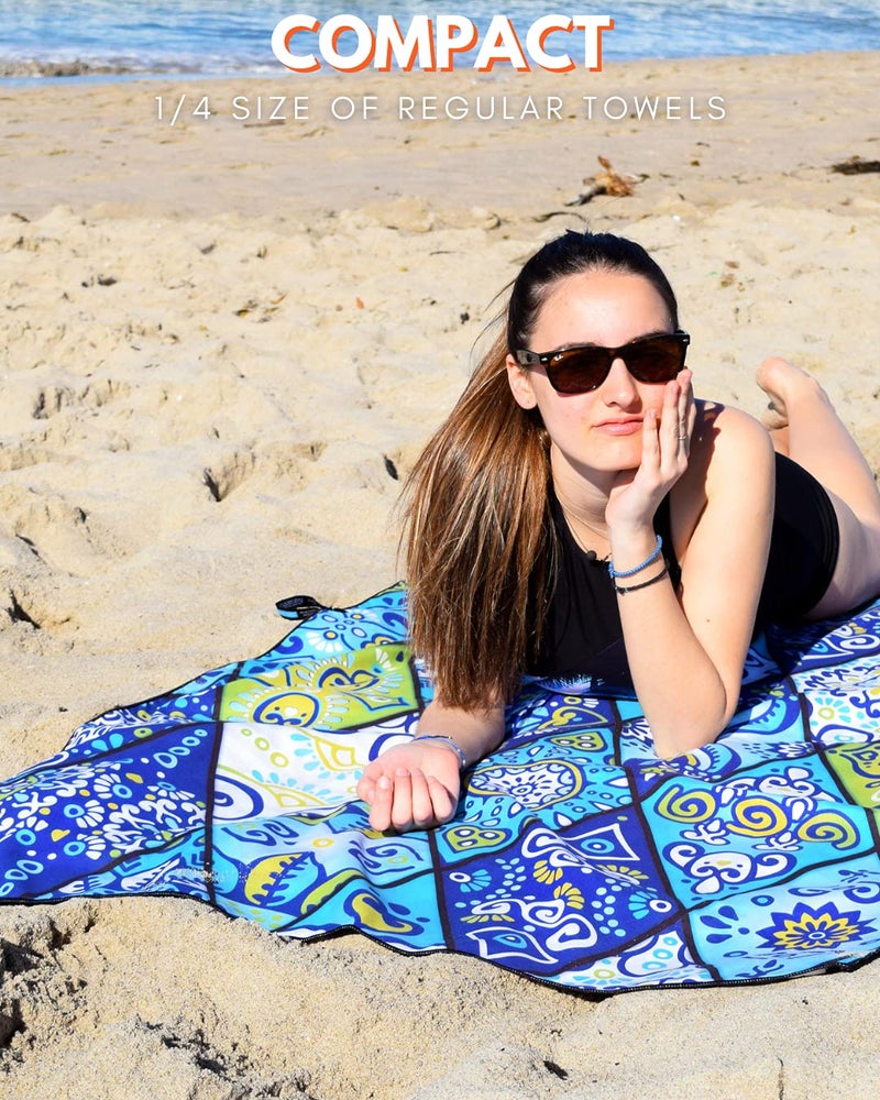 ECCOSOPHY Microfiber Beach Towel -Sand Free Towels are Quick Dry, Light Weight, Super Absorbent-Perfect Pool, Travel, Cruise, Camping Essentials - Oversized Extra Large for Adults (Mykonos) - Image 2